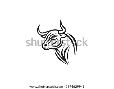 Long horn OX logo design , vector , illustration and isolate template .A powerful, stylized graphic of a bull's head, featuring a tribal-inspired design with intricate, bold lines.