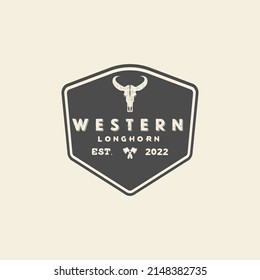 long horn skull  badge  emblem  logo design vector icon illustration
