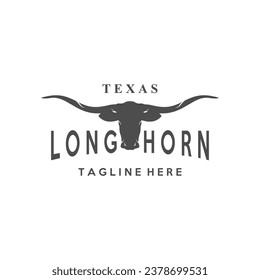 LONG HORN VECTOR IN BLACK, ON WHITE BACKGROUND.