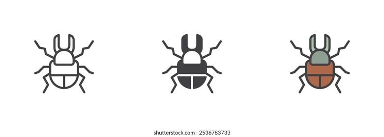 Long horned beetle different style icon set. Line, glyph and filled outline colorful version, outline and filled vector sign. Symbol, logo illustration. Vector graphics