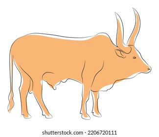 Long horned cow dress, black stripes on the floor in orange. cow silhouette black white isolated hand drawn vector cow silhouette vector illustration