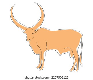 Long horned cow dress, black stripes on the floor in orange. cow silhouette black white isolated hand drawn vector cow silhouette vector illustration