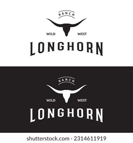 Long horns logo texas ranch wild west animal retro vintage.Logo for cowboy , cattle , badge , restaurant.