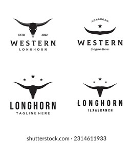 Long horns logo texas ranch wild west animal retro vintage.Logo for cowboy , cattle , badge , restaurant.