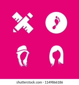 long icon. 4 long set with hair, ruler, hairstyle and feet vector icons for web and mobile app