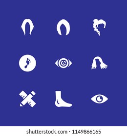 long icon. 9 long set with foot, ruler, eye and hair vector icons for web and mobile app