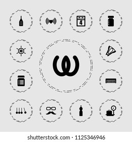 Long icon. collection of 13 long filled icons such as luggage weight, heart, omega, stapler, 4th date calendar, bottle for fitness. editable long icons for web and mobile.
