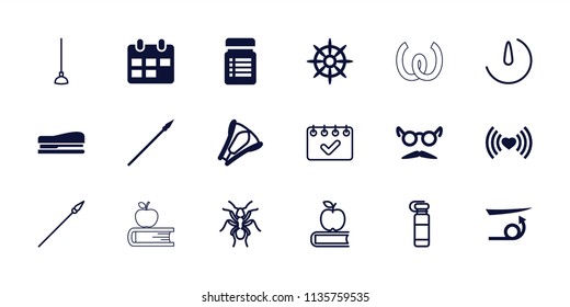 Long icon. collection of 18 long filled and outline icons such as straight hair, mustache and glasses, helm, stapler, calendar, spear. editable long icons for web and mobile.