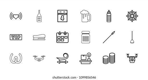 Long icon. collection of 18 long outline icons such as vip, curly hair, heart, fitness bottle, helm, medical drone, lugagge weight. editable long icons for web and mobile.