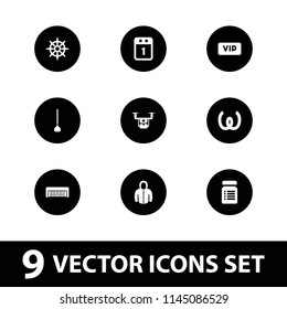 Long icon. collection of 9 long filled icons such as helm, 1st day calendar, medical drone, vip, piano toy, hoodie, omega. editable long icons for web and mobile.
