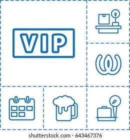 Long icon. set of 6 long outline icons such as vip, lugagge weight, calendar, beer mug