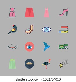 long icon set. vector set about high heel, skirt, baguettes and ostrich icons set.