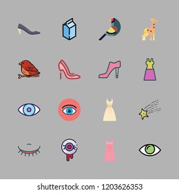 long icon set. vector set about bird, giraffe, high heel and dress icons set.