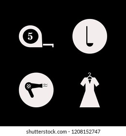 long icon. long vector icons set ladle spoon, tape measure, evening dress and hair dryer