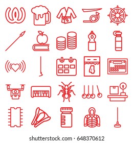 Long icons set. set of 25 long outline icons such as ant, piano toy, straight hair, heart, hoodie, hoe, helm, lugagge weight, stapler, coin, cpu, calendar, 4th date calendar