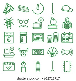 Long icons set. set of 25 long outline icons such as vip, lugagge weight, ant, heart, hoodie, mustache and glasses, hoe, stapler, stopwatch camera, coin, cpu, baseball cap