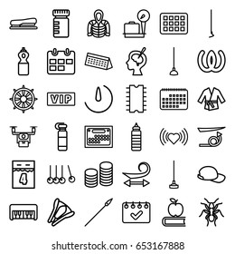 Long icons set. set of 36 long outline icons such as vip, lugagge weight, ant, piano toy, curly hair, straight hair, heart, hoodie, hoe, helm, brain surgery, stapler
