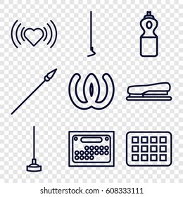 Long icons set. set of 9 long outline icons such as heart, hoe, stapler, calendar, spear, omega