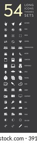 Long icons set: Gestures, Signs, Media, Control, Nature, Computer, Peripherals, Space, Packing, Food, Hobby, Equipment, Tool, Auto, Freight, Sim Card, Office. Monochrome high quality icons for  Web.