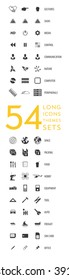 Long icons set: Gestures, Signs, Media, Control, Nature, Computer, Peripherals, Space, Packing, Food, Hobby, Equipment, Tool, Auto, Freight, Sim Card, Office. Monochrome high quality icons for  Web.