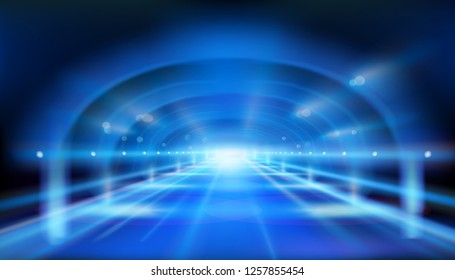 A long illuminated tunnel. Vector illustration.