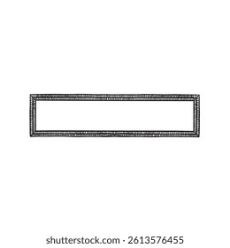 A long illustrated frame with bevelled edge. Hand drawn in black and white. 
