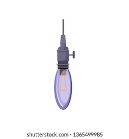 Long incandescent light bulb flat icon. Electric light, lamp illumination. Light bulbs concept. Vector illustration can be used for topics like electricity, energy, power