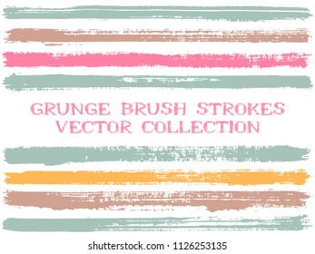 Long ink brush strokes isolated design elements. Set of paint lines. Cool stripes, textured paintbrush stroke shapes. Ink brush stripes isolated on white, vector wall paint samples set.