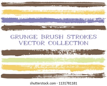 Long ink brush strokes isolated design elements. Set of paint lines. Advertising stripes, textured paintbrush stroke shapes. Collection of ink brushes, stripes isolated on white, vector paint samples.