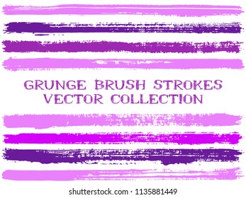 Long ink brush strokes isolated design elements. Set of paint lines. Modern stripes, textured paintbrush stroke shapes. Collection of ink brushes, stripes isolated on white, vector paint samples.