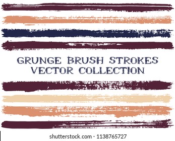 Long ink brush strokes isolated design elements. Set of paint lines. Artistic stripes, textured paintbrush stroke shapes. Collection of ink brushes, stripes isolated on white, vector paint samples.