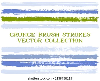 Long ink brush strokes isolated design elements. Set of paint lines. Dry stripes, textured paintbrush stroke shapes. Ink brush stripes isolated on white, vector wall paint samples set.