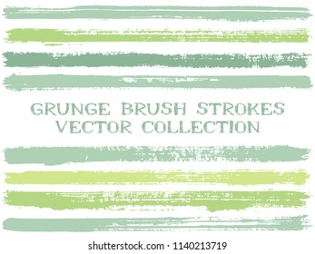 Long ink brush strokes isolated design elements. Set of paint lines. Artistic stripes, textured paintbrush stroke shapes. Collection of ink brushes, stripes isolated on white, vector paint samples.