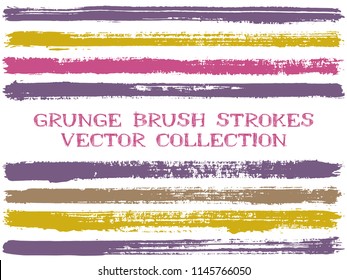 Long ink brush strokes isolated design elements. Set of paint lines. Vintage stripes, textured paintbrush stroke shapes. Ink brush stripes isolated on white, vector wall paint samples set.