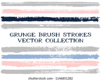 Long ink brush strokes isolated design elements. Set of paint lines. Dry stripes, textured paintbrush stroke shapes. Ink brush stripes isolated on white, vector wall paint samples set.