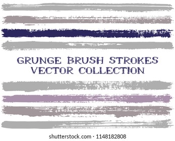 Long ink brush strokes isolated design elements. Set of paint lines. Urban stripes, textured paintbrush stroke shapes. Ink brush stripes isolated on white, vector wall paint samples set.