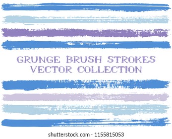 Long ink brush strokes isolated design elements. Set of paint lines. Grungy stripes, textured paintbrush stroke shapes. Collection of ink brushes, stripes isolated on white, vector paint samples.