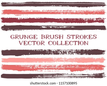 Long ink brush strokes isolated design elements. Set of paint lines. Creative stripes, textured paintbrush stroke shapes. Ink brush stripes isolated on white, vector wall paint samples set.