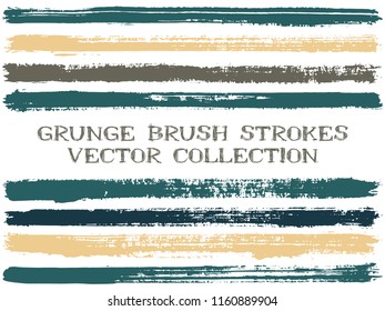 Long ink brush strokes isolated design elements. Set of paint lines. Creative stripes, textured paintbrush stroke shapes. Collection of ink brushes, stripes isolated on white, vector paint samples.