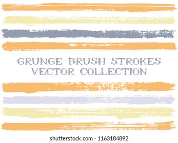 Long ink brush strokes isolated design elements. Set of paint lines. Creative stripes, textured paintbrush stroke shapes. Ink brush stripes isolated on white, vector wall paint samples set.