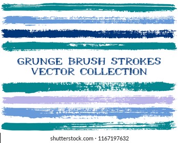 Long ink brush strokes isolated design elements. Set of paint lines. Grungy stripes, textured paintbrush stroke shapes. Ink brush stripes isolated on white, vector wall paint samples set.