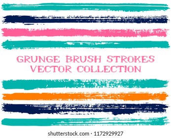 Long ink brush strokes isolated design elements. Set of paint lines. Artistic stripes, textured paintbrush stroke shapes. Ink brush stripes isolated on white, vector wall paint samples set.