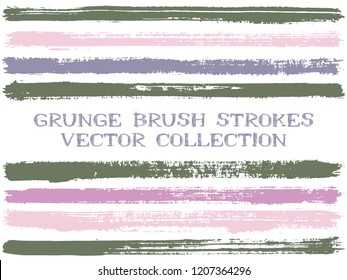 Long ink brush strokes isolated design elements. Set of paint lines. Messy stripes, textured paintbrush stroke shapes. Ink brush stripes isolated on white, vector wall paint samples set.