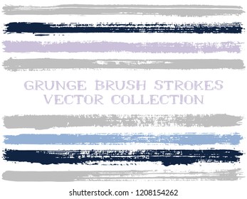 Long ink brush strokes isolated design elements. Set of paint lines. Distressed stripes, textured paintbrush stroke shapes. Ink brush stripes isolated on white, vector wall paint samples set.