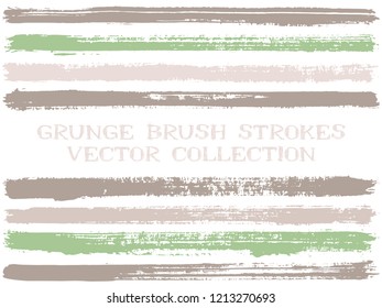 Long ink brush strokes isolated design elements. Set of paint lines. Messy stripes, textured paintbrush stroke shapes. Ink brush stripes isolated on white, vector wall paint samples set.