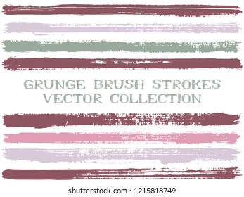 Long ink brush strokes isolated design elements. Set of paint lines. Retro stripes, textured paintbrush stroke shapes. Ink brush stripes isolated on white, vector wall paint samples set.