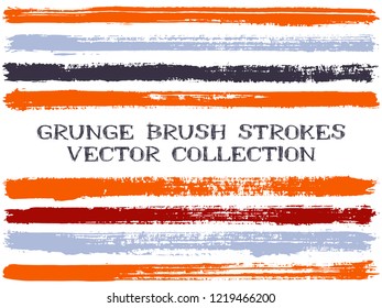 Long ink brush strokes isolated design elements. Set of paint lines. Urban stripes, textured paintbrush stroke shapes. Ink brush stripes isolated on white, vector wall paint samples set.