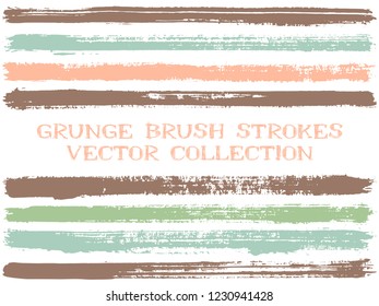 Long ink brush strokes isolated design elements. Set of paint lines. Cool stripes, textured paintbrush stroke shapes. Collection of ink brushes, stripes isolated on white, vector paint samples.