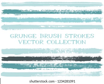 Long ink brush strokes isolated design elements. Set of paint lines. Abstract stripes, textured paintbrush stroke shapes. Ink brush stripes isolated on white, vector wall paint samples set.
