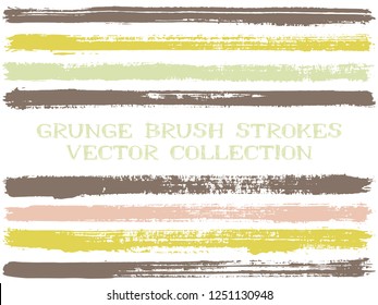 Long ink brush strokes isolated design elements. Set of paint lines. Messy stripes, textured paintbrush stroke shapes. Ink brush stripes isolated on white, vector wall paint samples set.